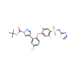 CC(C)(C)OC(=O)n1cc(-c2cc(Cl)ccc2Oc2cc(F)c(S(=O)(=O)Nc3nccs3)cc2F)cn1 ZINC000095608630