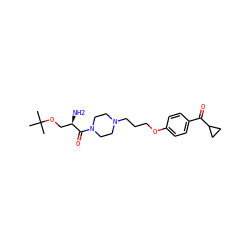 CC(C)(C)OC[C@@H](N)C(=O)N1CCN(CCCOc2ccc(C(=O)C3CC3)cc2)CC1 ZINC000013444823