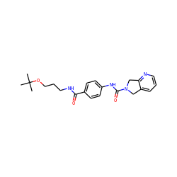 CC(C)(C)OCCCNC(=O)c1ccc(NC(=O)N2Cc3cccnc3C2)cc1 ZINC000166315647