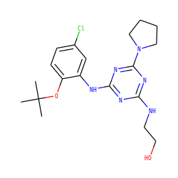 CC(C)(C)Oc1ccc(Cl)cc1Nc1nc(NCCO)nc(N2CCCC2)n1 ZINC000014968104