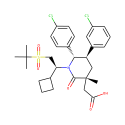 CC(C)(C)S(=O)(=O)C[C@H](C1CCC1)N1C(=O)[C@@](C)(CC(=O)O)C[C@H](c2cccc(Cl)c2)[C@H]1c1ccc(Cl)cc1 ZINC000103243872