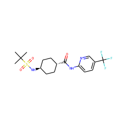 CC(C)(C)S(=O)(=O)N[C@H]1CC[C@H](C(=O)Nc2ccc(C(F)(F)F)cn2)CC1 ZINC000257354192