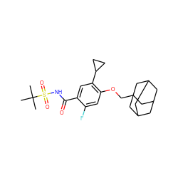 CC(C)(C)S(=O)(=O)NC(=O)c1cc(C2CC2)c(OCC23CC4CC(CC(C4)C2)C3)cc1F ZINC000261106264