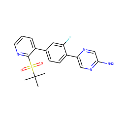 CC(C)(C)S(=O)(=O)c1ncccc1-c1ccc(-c2cnc(N)cn2)c(F)c1 ZINC000224702325
