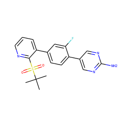 CC(C)(C)S(=O)(=O)c1ncccc1-c1ccc(-c2cnc(N)nc2)c(F)c1 ZINC000224758664