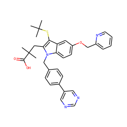 CC(C)(C)Sc1c(CC(C)(C)C(=O)O)n(Cc2ccc(-c3cncnc3)cc2)c2ccc(OCc3ccccn3)cc12 ZINC000042963681