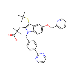 CC(C)(C)Sc1c(CC(C)(C)C(=O)O)n(Cc2ccc(-c3ncccn3)cc2)c2ccc(OCc3ccccn3)cc12 ZINC000043022647