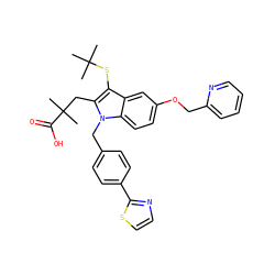 CC(C)(C)Sc1c(CC(C)(C)C(=O)O)n(Cc2ccc(-c3nccs3)cc2)c2ccc(OCc3ccccn3)cc12 ZINC000042919831