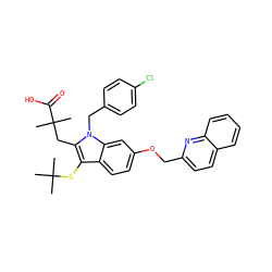 CC(C)(C)Sc1c(CC(C)(C)C(=O)O)n(Cc2ccc(Cl)cc2)c2cc(OCc3ccc4ccccc4n3)ccc12 ZINC000026477421