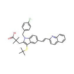 CC(C)(C)Sc1c(CC(C)(C)C(=O)O)n(Cc2ccc(Cl)cc2)c2ccc(/C=C/c3ccc4ccccc4n3)cc12 ZINC000026470683