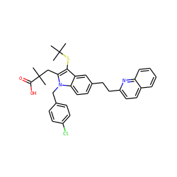 CC(C)(C)Sc1c(CC(C)(C)C(=O)O)n(Cc2ccc(Cl)cc2)c2ccc(CCc3ccc4ccccc4n3)cc12 ZINC000026486701