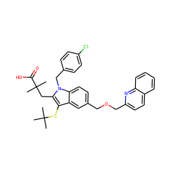 CC(C)(C)Sc1c(CC(C)(C)C(=O)O)n(Cc2ccc(Cl)cc2)c2ccc(COCc3ccc4ccccc4n3)cc12 ZINC000026477049