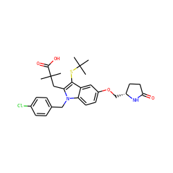CC(C)(C)Sc1c(CC(C)(C)C(=O)O)n(Cc2ccc(Cl)cc2)c2ccc(OC[C@@H]3CCC(=O)N3)cc12 ZINC000049756464