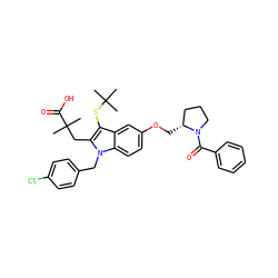 CC(C)(C)Sc1c(CC(C)(C)C(=O)O)n(Cc2ccc(Cl)cc2)c2ccc(OC[C@@H]3CCCN3C(=O)c3ccccc3)cc12 ZINC000049771786