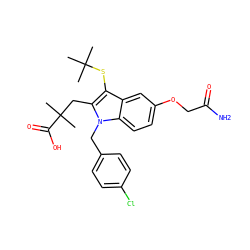 CC(C)(C)Sc1c(CC(C)(C)C(=O)O)n(Cc2ccc(Cl)cc2)c2ccc(OCC(N)=O)cc12 ZINC000045386194