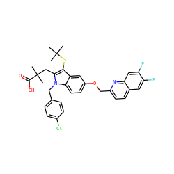 CC(C)(C)Sc1c(CC(C)(C)C(=O)O)n(Cc2ccc(Cl)cc2)c2ccc(OCc3ccc4cc(F)c(F)cc4n3)cc12 ZINC000003943776