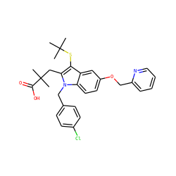 CC(C)(C)Sc1c(CC(C)(C)C(=O)O)n(Cc2ccc(Cl)cc2)c2ccc(OCc3ccccn3)cc12 ZINC000001535715