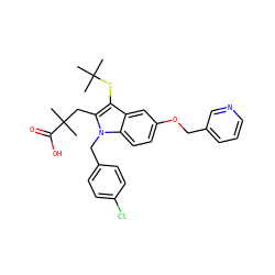 CC(C)(C)Sc1c(CC(C)(C)C(=O)O)n(Cc2ccc(Cl)cc2)c2ccc(OCc3cccnc3)cc12 ZINC000001535724