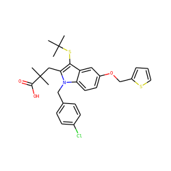 CC(C)(C)Sc1c(CC(C)(C)C(=O)O)n(Cc2ccc(Cl)cc2)c2ccc(OCc3cccs3)cc12 ZINC000001535808
