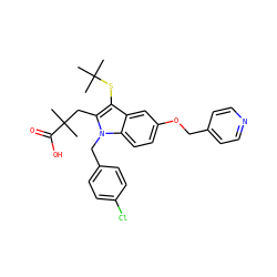 CC(C)(C)Sc1c(CC(C)(C)C(=O)O)n(Cc2ccc(Cl)cc2)c2ccc(OCc3ccncc3)cc12 ZINC000001535725