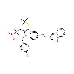 CC(C)(C)Sc1c(CC(C)(C)C(=O)O)n(Cc2ccc(Cl)cc2)c2ccc(OCc3cnc4ccccc4c3)cc12 ZINC000001535736