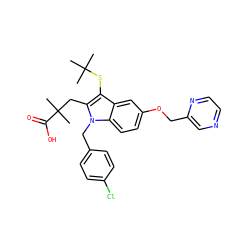 CC(C)(C)Sc1c(CC(C)(C)C(=O)O)n(Cc2ccc(Cl)cc2)c2ccc(OCc3cnccn3)cc12 ZINC000001535723