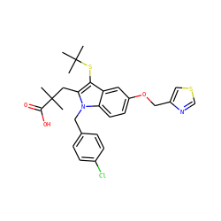 CC(C)(C)Sc1c(CC(C)(C)C(=O)O)n(Cc2ccc(Cl)cc2)c2ccc(OCc3cscn3)cc12 ZINC000029335131