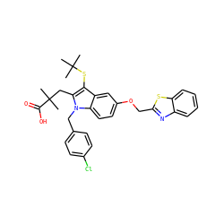 CC(C)(C)Sc1c(CC(C)(C)C(=O)O)n(Cc2ccc(Cl)cc2)c2ccc(OCc3nc4ccccc4s3)cc12 ZINC000001535795