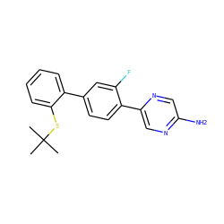 CC(C)(C)Sc1ccccc1-c1ccc(-c2cnc(N)cn2)c(F)c1 ZINC000224742943