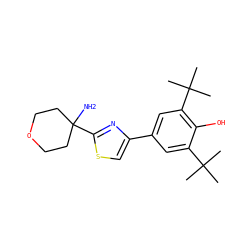 CC(C)(C)c1cc(-c2csc(C3(N)CCOCC3)n2)cc(C(C)(C)C)c1O ZINC000059128206
