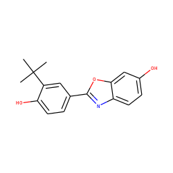CC(C)(C)c1cc(-c2nc3ccc(O)cc3o2)ccc1O ZINC000013583614