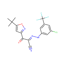CC(C)(C)c1cc(C(=O)/C(C#N)=N/Nc2cc(Cl)cc(C(F)(F)F)c2)no1 ZINC000473096813