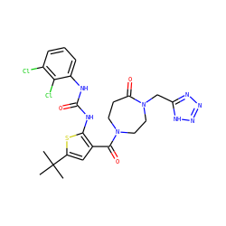 CC(C)(C)c1cc(C(=O)N2CCC(=O)N(Cc3nnn[nH]3)CC2)c(NC(=O)Nc2cccc(Cl)c2Cl)s1 ZINC000073199895
