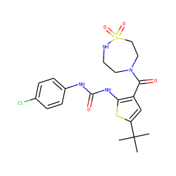 CC(C)(C)c1cc(C(=O)N2CCNS(=O)(=O)CC2)c(NC(=O)Nc2ccc(Cl)cc2)s1 ZINC000035834730