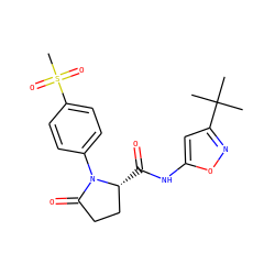 CC(C)(C)c1cc(NC(=O)[C@@H]2CCC(=O)N2c2ccc(S(C)(=O)=O)cc2)on1 ZINC000140147121