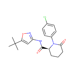 CC(C)(C)c1cc(NC(=O)[C@@H]2CCCC(=O)N2c2ccc(Cl)cc2)no1 ZINC000205494989