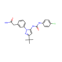 CC(C)(C)c1cc(NC(=O)Nc2ccc(Cl)cc2)n(-c2cccc(CC(N)=O)c2)n1 ZINC000064526872