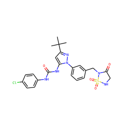 CC(C)(C)c1cc(NC(=O)Nc2ccc(Cl)cc2)n(-c2cccc(CN3C(=O)CNS3(=O)=O)c2)n1 ZINC000064527557