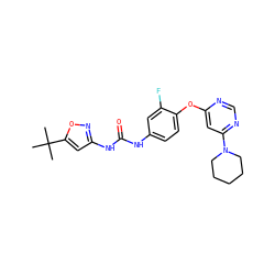 CC(C)(C)c1cc(NC(=O)Nc2ccc(Oc3cc(N4CCCCC4)ncn3)c(F)c2)no1 ZINC001772653695