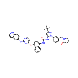 CC(C)(C)c1cc(NC(=O)Nc2ccc(Oc3ccnc(Nc4ccc5[nH]ccc5c4)n3)c3ccccc23)n(-c2cccc(CN3CCCC3=O)c2)n1 ZINC000211047299
