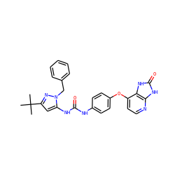 CC(C)(C)c1cc(NC(=O)Nc2ccc(Oc3ccnc4[nH]c(=O)[nH]c34)cc2)n(Cc2ccccc2)n1 ZINC000049068791
