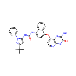 CC(C)(C)c1cc(NC(=O)Nc2ccc(Oc3ccnc4[nH]c(=O)c(N)nc34)c3ccccc23)n(-c2ccccc2)n1 ZINC000058590631