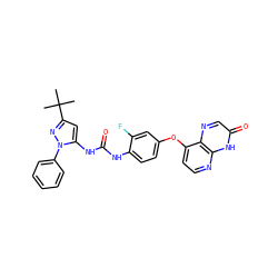 CC(C)(C)c1cc(NC(=O)Nc2ccc(Oc3ccnc4[nH]c(=O)cnc34)cc2F)n(-c2ccccc2)n1 ZINC000043205799