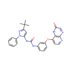 CC(C)(C)c1cc(NC(=O)Nc2cccc(Oc3ccnc4ncc(=O)[nH]c34)c2)n(-c2ccccc2)n1 ZINC000058559041