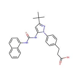 CC(C)(C)c1cc(NC(=O)Nc2cccc3ccccc23)n(-c2ccc(CCC(=O)O)cc2)n1 ZINC000035801751