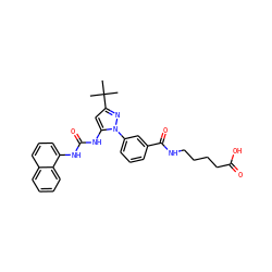 CC(C)(C)c1cc(NC(=O)Nc2cccc3ccccc23)n(-c2cccc(C(=O)NCCCCC(=O)O)c2)n1 ZINC000063540278