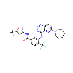 CC(C)(C)c1cc(NC(=O)c2ccc(C(F)(F)F)c(Nc3ncnc4cnc(N5CCCCCC5)nc34)c2)no1 ZINC000148080748