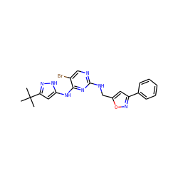 CC(C)(C)c1cc(Nc2nc(NCc3cc(-c4ccccc4)no3)ncc2Br)[nH]n1 ZINC000038217351