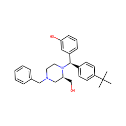 CC(C)(C)c1ccc([C@H](c2cccc(O)c2)N2CCN(Cc3ccccc3)C[C@@H]2CO)cc1 ZINC000022939480