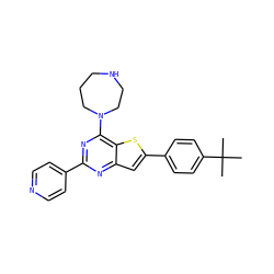 CC(C)(C)c1ccc(-c2cc3nc(-c4ccncc4)nc(N4CCCNCC4)c3s2)cc1 ZINC000149474714